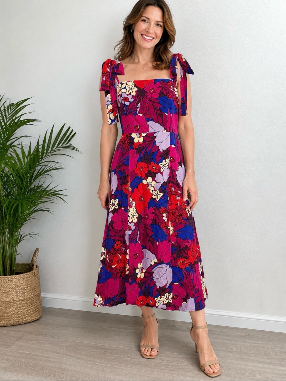 Adrianna by Adrianna Papell Women's Berry Multi Tie-Shoulder Midi Dress Sz 10